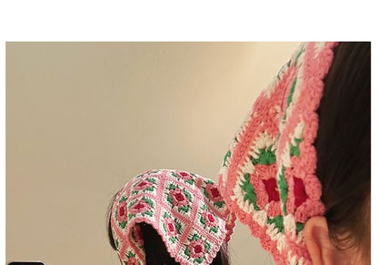 Plaid Scarf Floral Knit Triangle Head