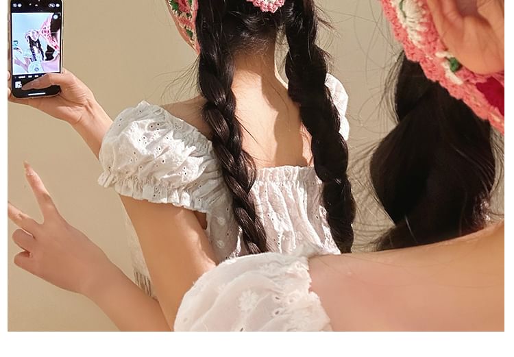 Plaid Scarf Floral Knit Triangle Head