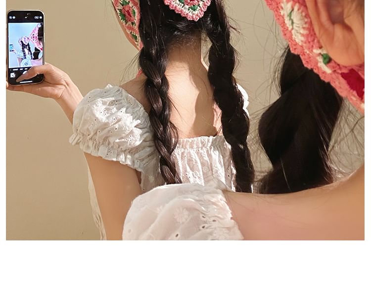 Plaid Scarf Floral Knit Triangle Head