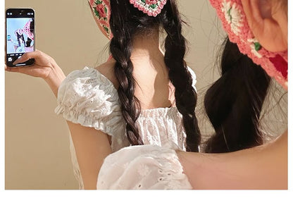 Plaid Scarf Floral Knit Triangle Head