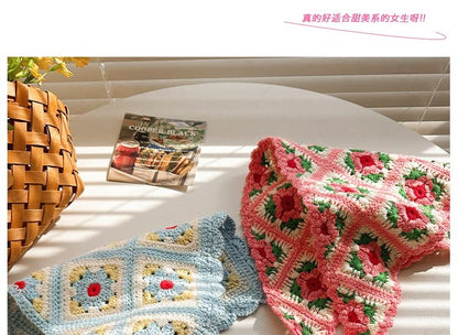 Plaid Scarf Floral Knit Triangle Head