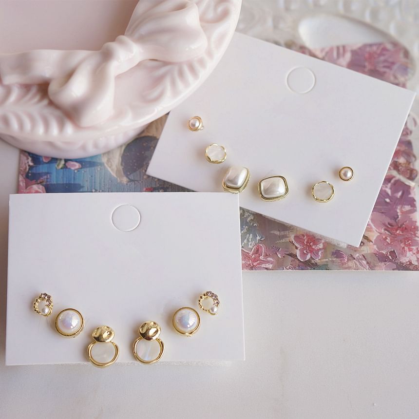 Set Earring Faux Pearl Stud