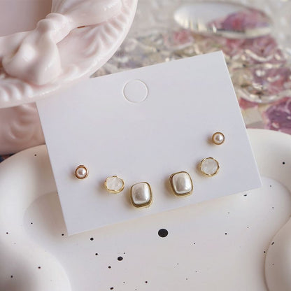 Set Earring Faux Pearl Stud