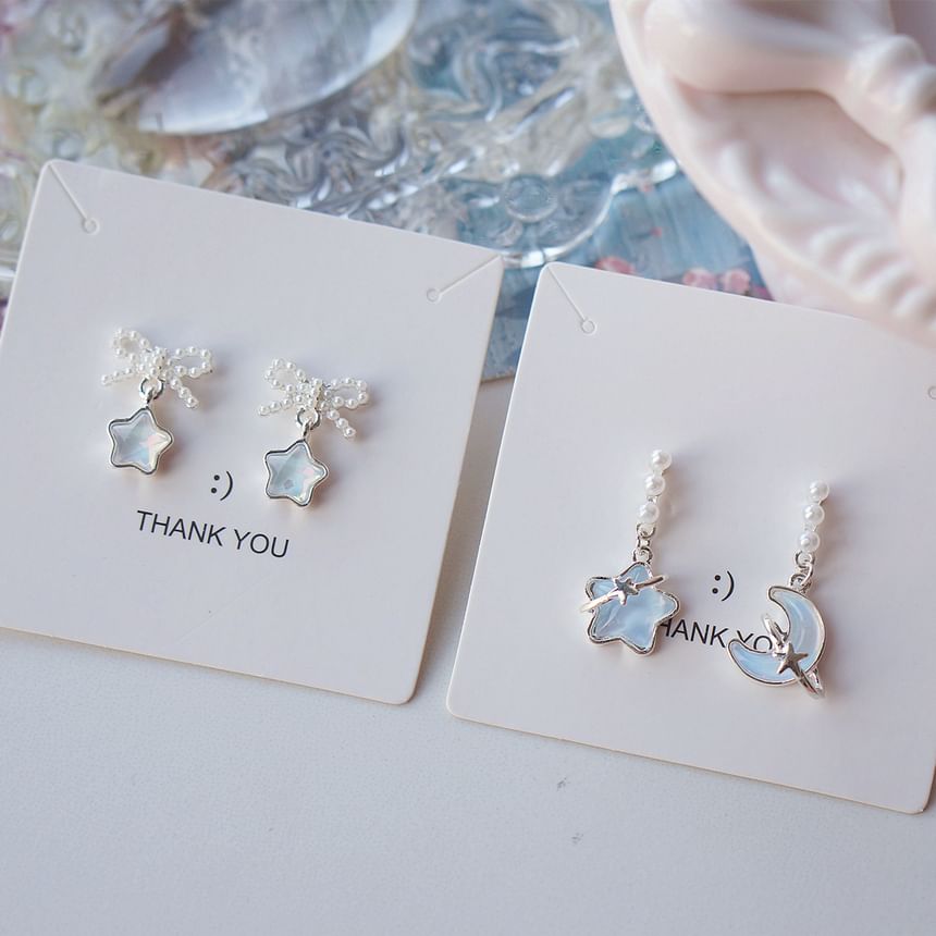 Dangle Earring Pearl Star Faux