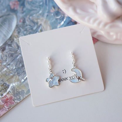 Dangle Earring Pearl Star Faux