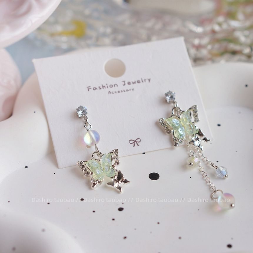 / Clip On Butterfly Dangle Earring Beaded