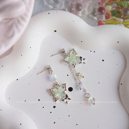 / Clip On Butterfly Dangle Earring Beaded