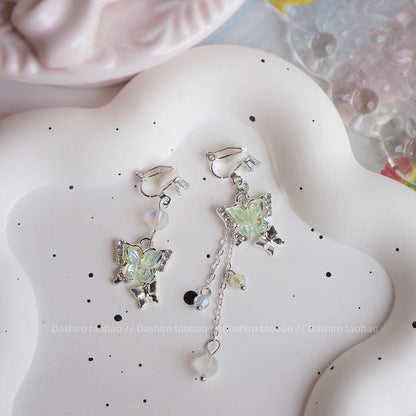 / Clip On Butterfly Dangle Earring Beaded