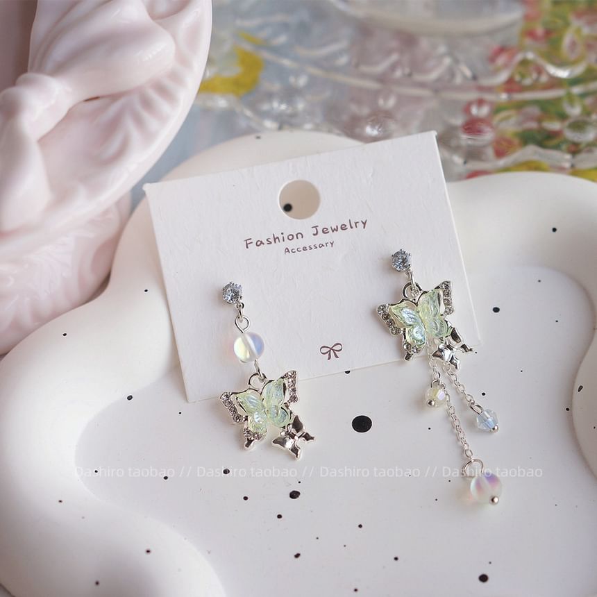 / Clip On Butterfly Dangle Earring Beaded