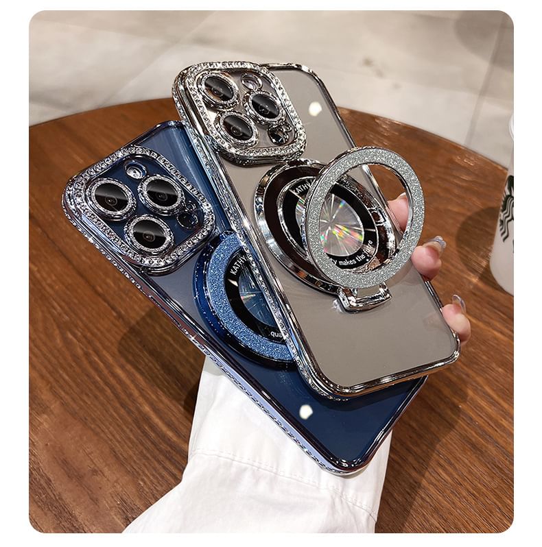 Stand Phone with Magnetic Transparent MagSafe) Case Rhinestone (Compatible