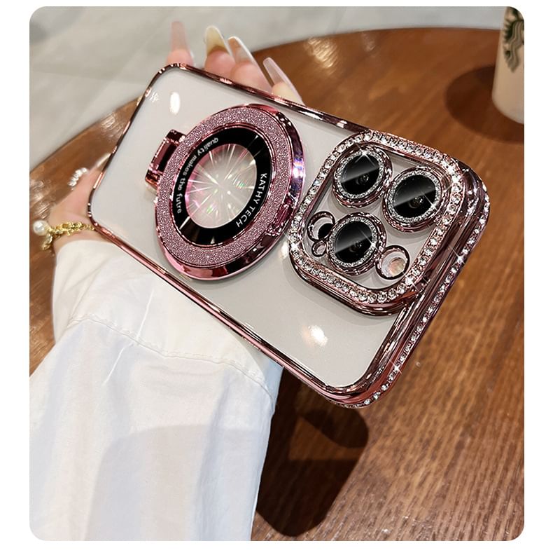 Stand Phone with Magnetic Transparent MagSafe) Case Rhinestone (Compatible