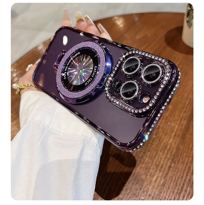 Stand Phone with Magnetic Transparent MagSafe) Case Rhinestone (Compatible
