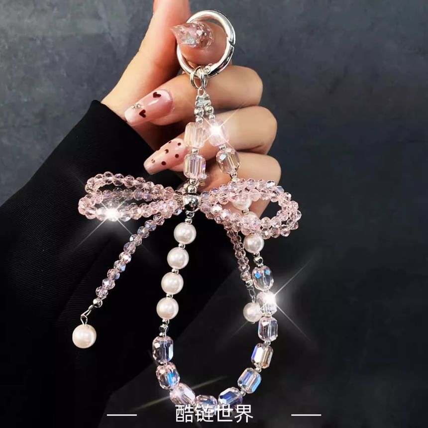 Pad Pearl Crystal with Bow Strap Faux Lanyard Phone