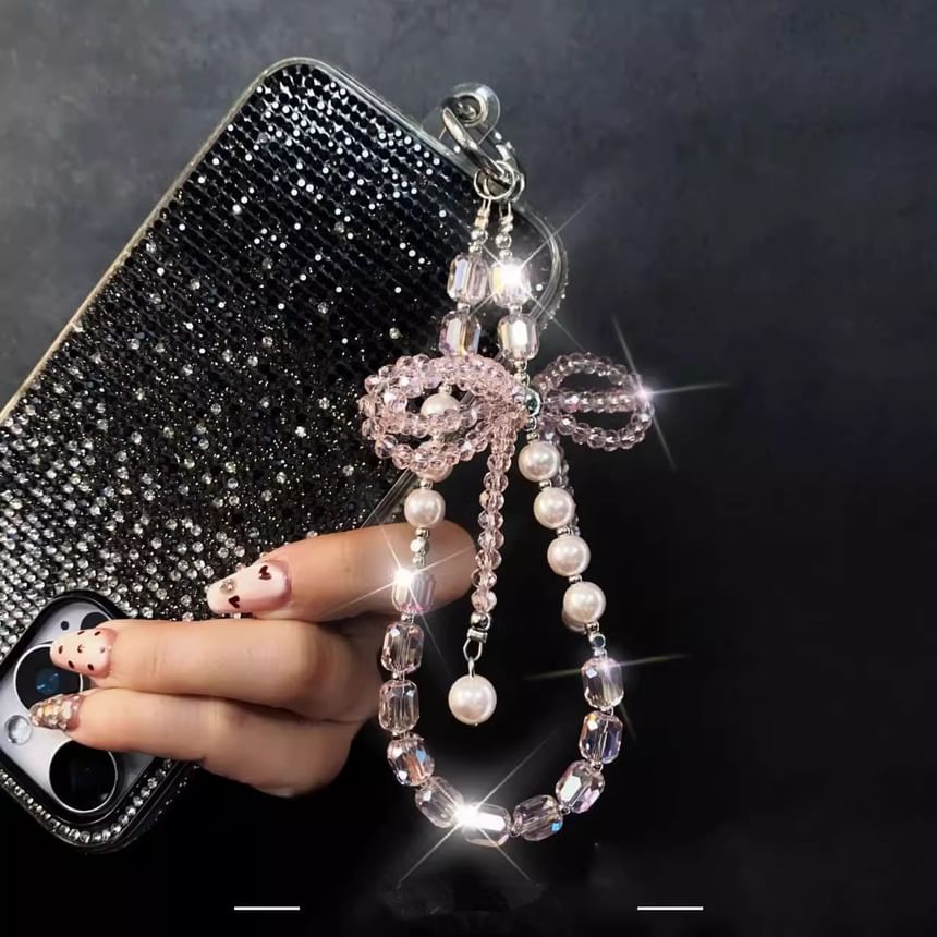 Pad Pearl Crystal with Bow Strap Faux Lanyard Phone