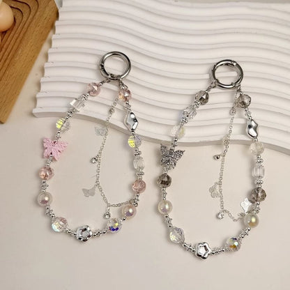 Crystal Pearl Faux Butterfly Phone Strap