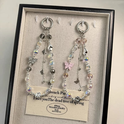 Crystal Pearl Faux Butterfly Phone Strap