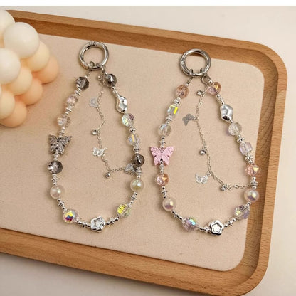 Crystal Pearl Faux Butterfly Phone Strap