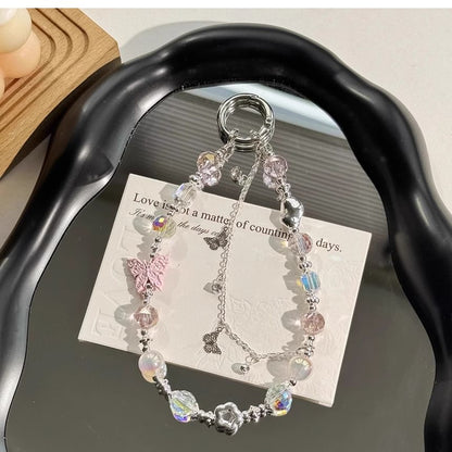 Crystal Pearl Faux Butterfly Phone Strap