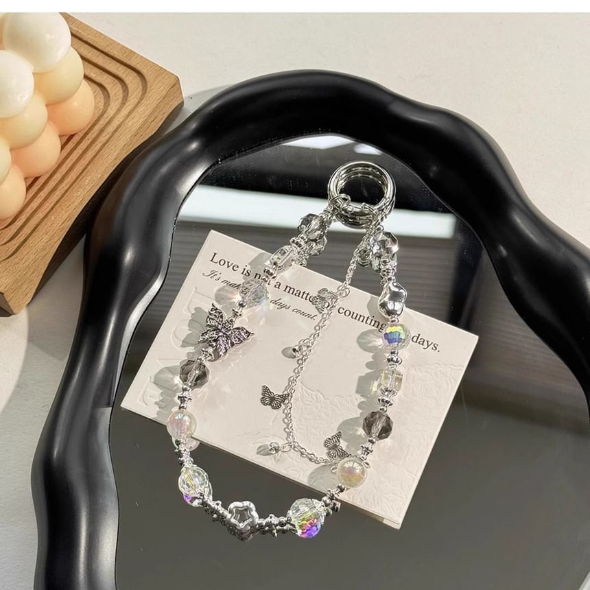 Crystal Pearl Faux Butterfly Phone Strap