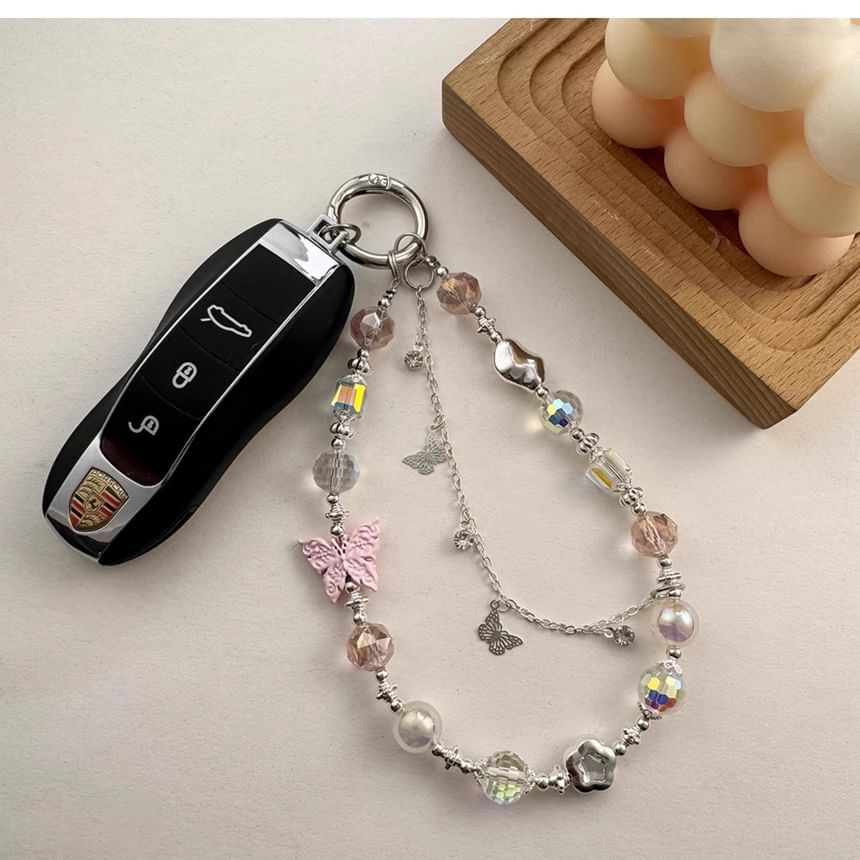 Crystal Pearl Faux Butterfly Phone Strap