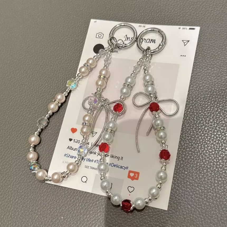 Faux with Pearl Lanyard Bow Phone Strap Pad