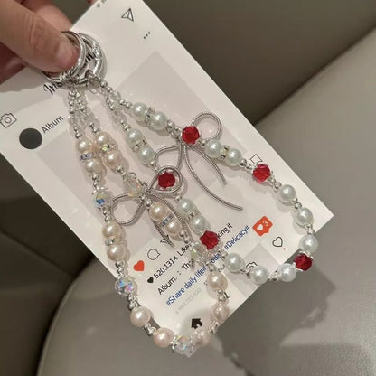 Faux with Pearl Lanyard Bow Phone Strap Pad