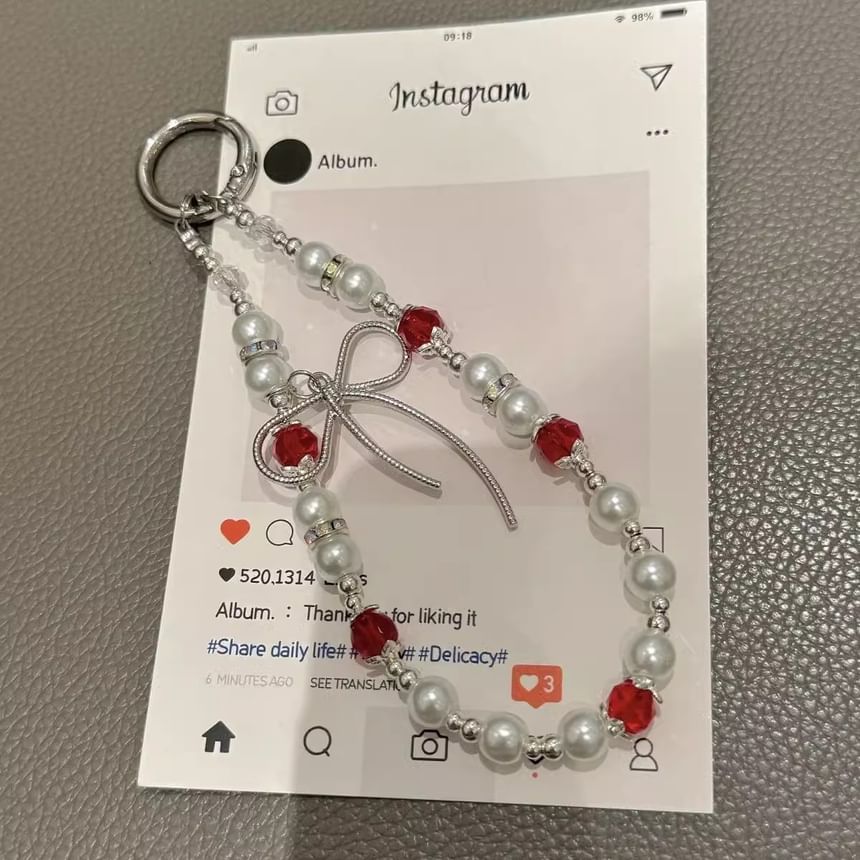 Faux with Pearl Lanyard Bow Phone Strap Pad