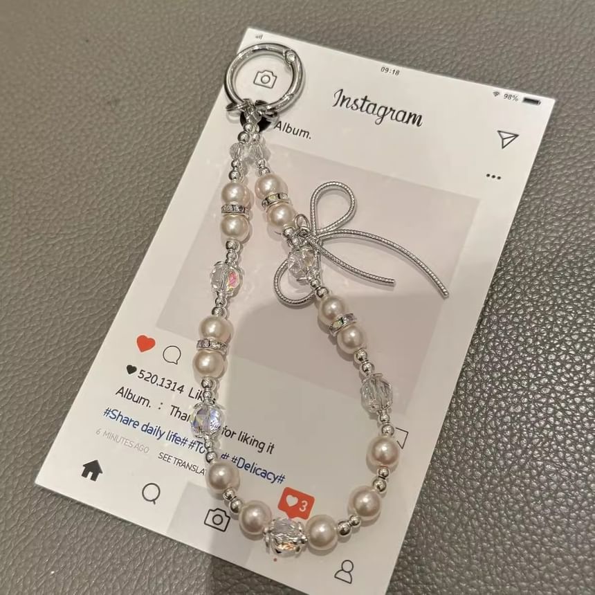 Faux with Pearl Lanyard Bow Phone Strap Pad