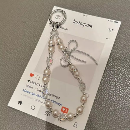 Faux with Pearl Lanyard Bow Phone Strap Pad