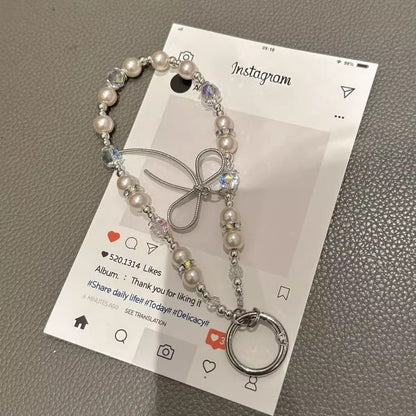 Faux with Pearl Lanyard Bow Phone Strap Pad