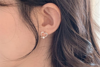 Silver 925 Faux Earring Sterling Heart Pearl Stud
