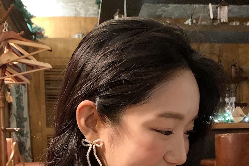 Silver Bow 925 Beaded Sterling Earring Stud