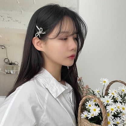 Beaded Hair Clip Bow Alloy Set