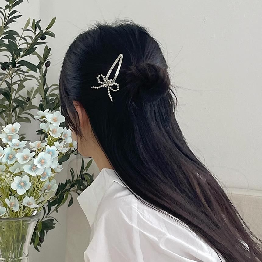 Beaded Hair Clip Bow Alloy Set
