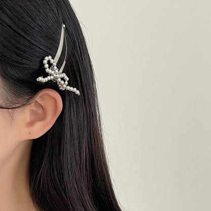 Beaded Hair Clip Bow Alloy Set