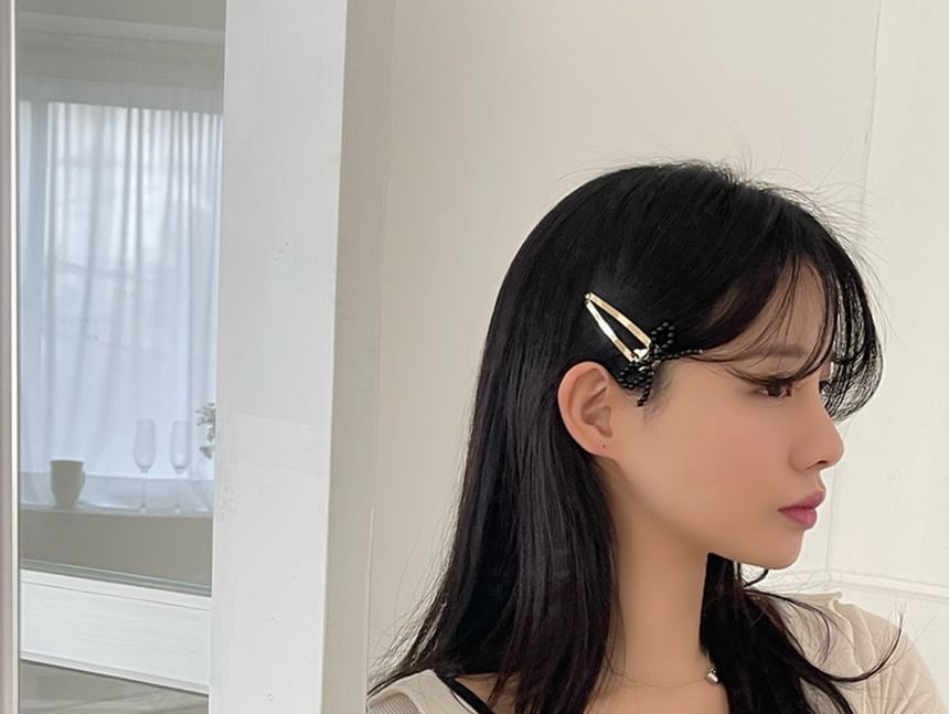 Beaded Hair Clip Bow Alloy Set