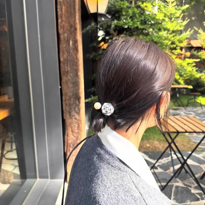 Faux Flower Hair Pearl Tie