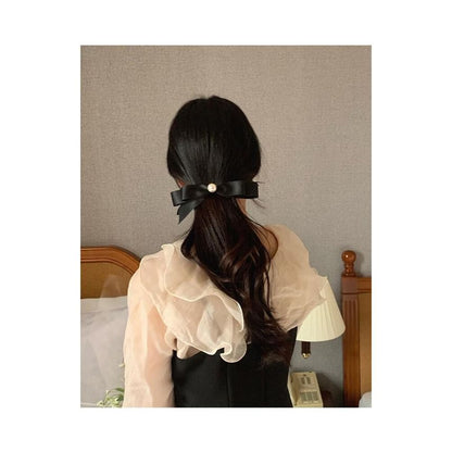 Pearl Hair Clip Bow Faux