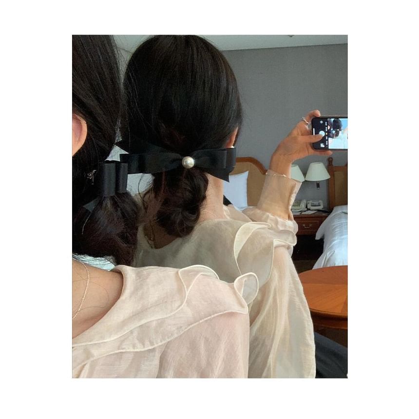 Pearl Hair Clip Bow Faux