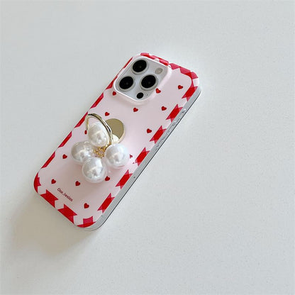 Case Finger Ring / Faux Set Phone Pearl Heart