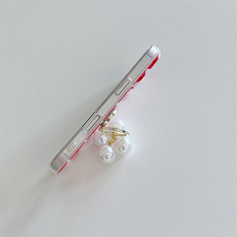 Case Finger Ring / Faux Set Phone Pearl Heart