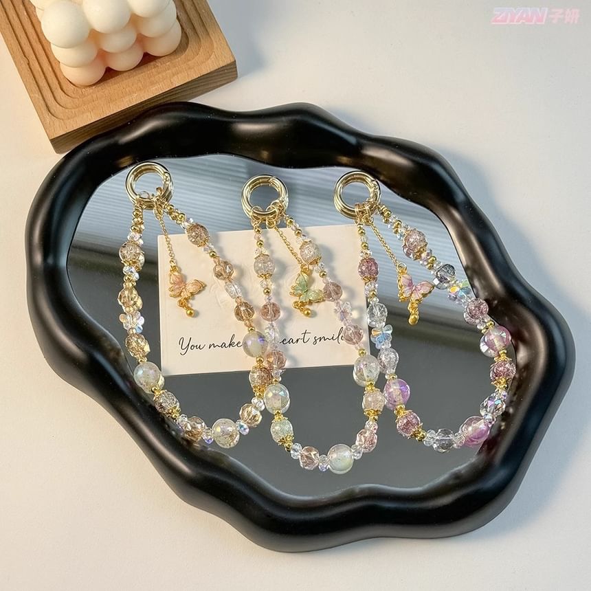 Phone Strap Pad Lanyard Crystal Faux with Butterfly