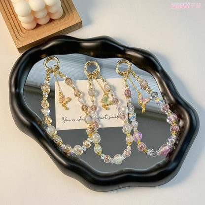 Phone Strap Pad Lanyard Crystal Faux with Butterfly