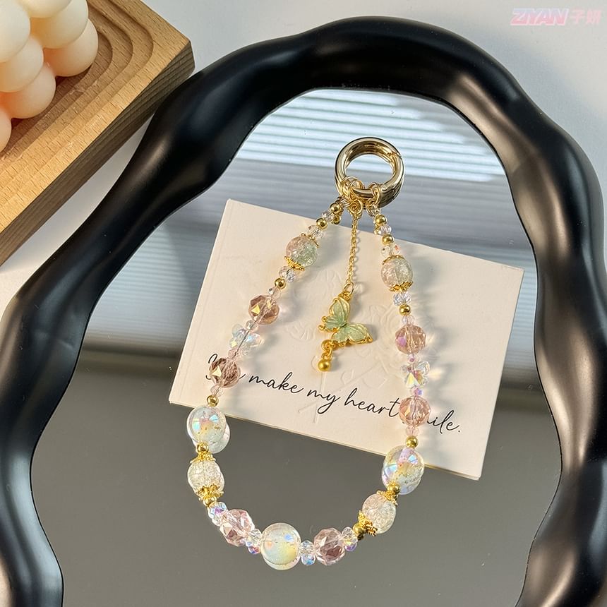 Phone Strap Pad Lanyard Crystal Faux with Butterfly