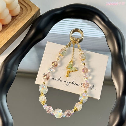 Phone Strap Pad Lanyard Crystal Faux with Butterfly