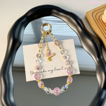 Phone Strap Pad Lanyard Crystal Faux with Butterfly