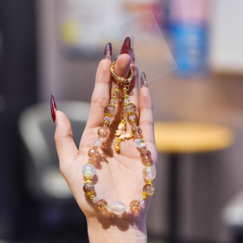 Phone Strap Pad Lanyard Crystal Faux with Butterfly