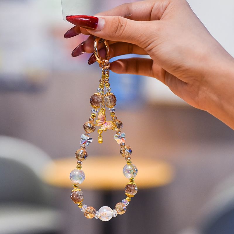 Phone Strap Pad Lanyard Crystal Faux with Butterfly