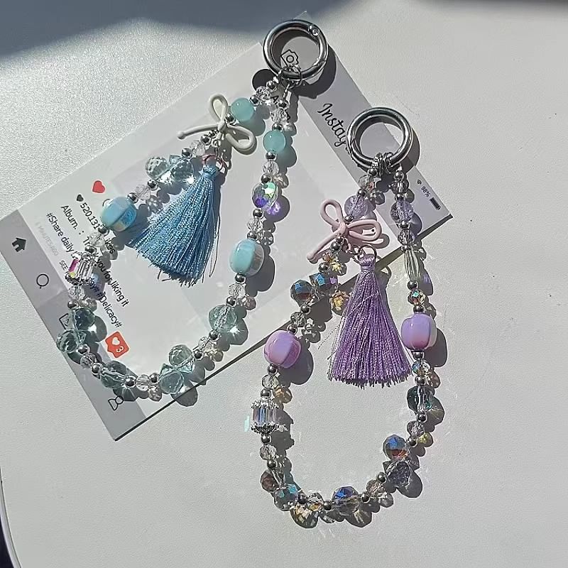 Bow Pad Faux Strap Crystal Phone with Lanyard