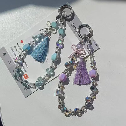 Bow Pad Faux Strap Crystal Phone with Lanyard